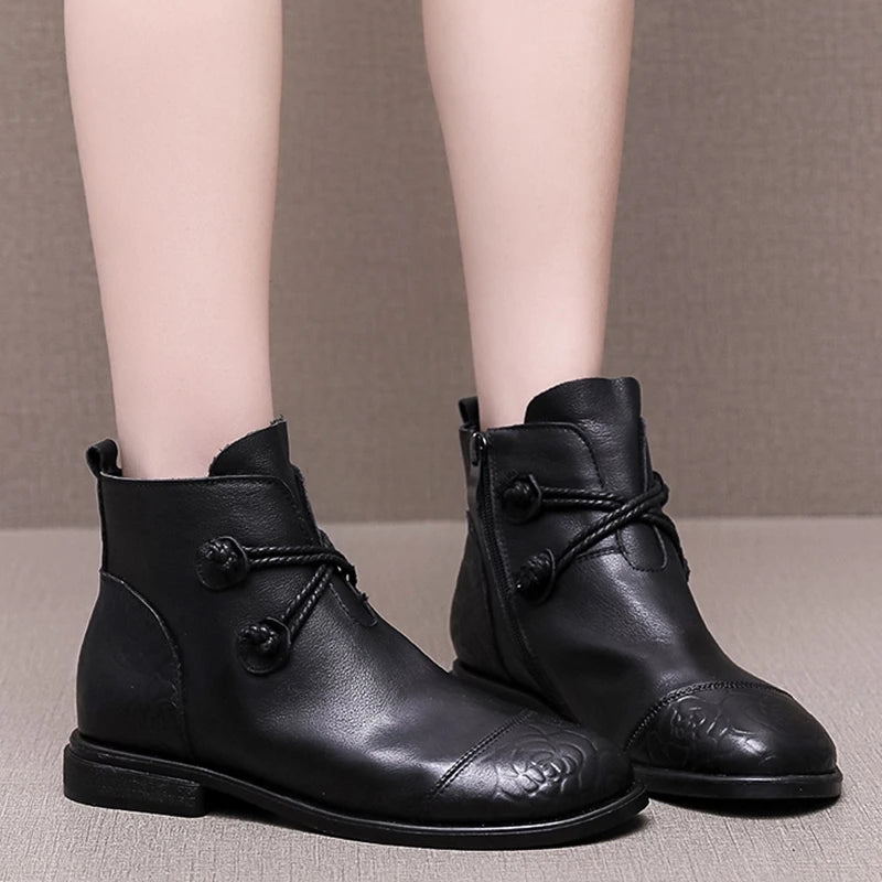 Botas de Couro Genuíno Femininas Confortáveis Zíper Lateral