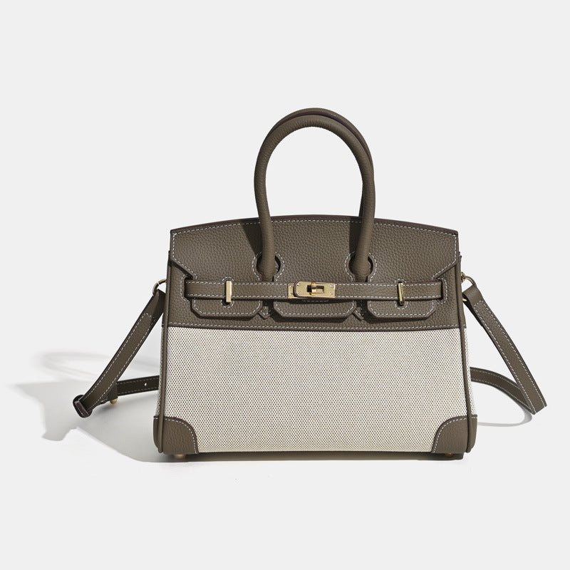 Jane Riviera 25 – Bolsa em Couro Genuíno Togo e Lona Platina