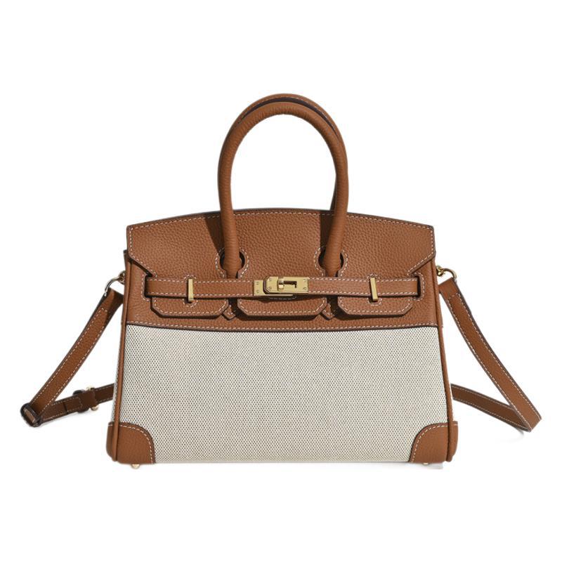 Jane Riviera 25 – Bolsa em Couro Genuíno Togo e Lona Platina