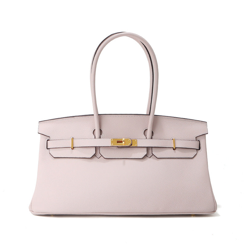 Jane Baguette – Bolsa 40 cm em Couro Genuíno Tipo Pebbled