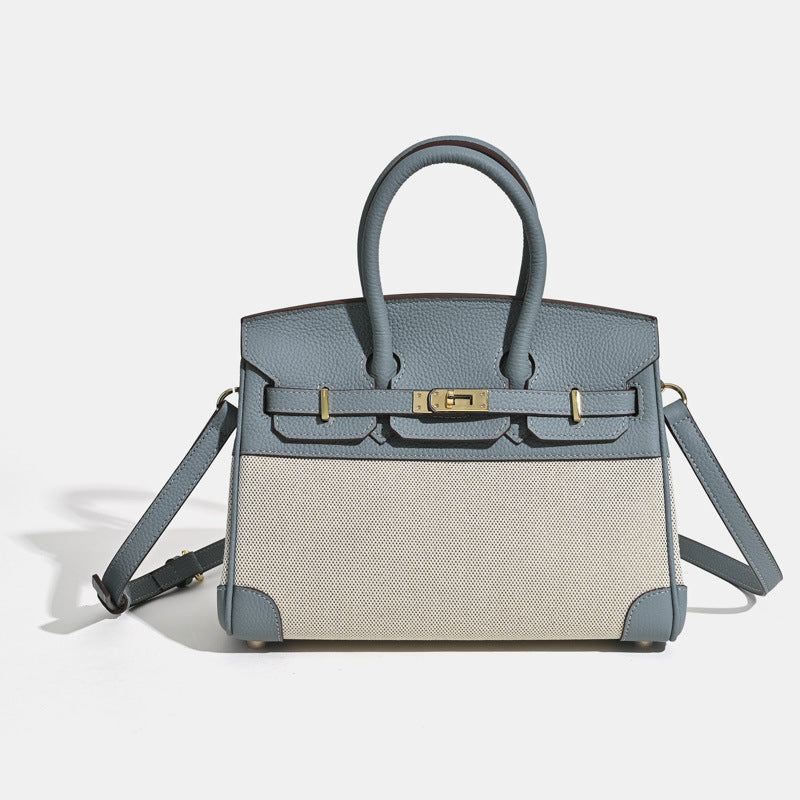 Jane Riviera 25 – Bolsa em Couro Genuíno Togo e Lona Platina