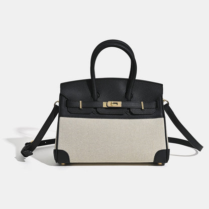 Jane Riviera 25 – Bolsa em Couro Genuíno Togo e Lona Platina