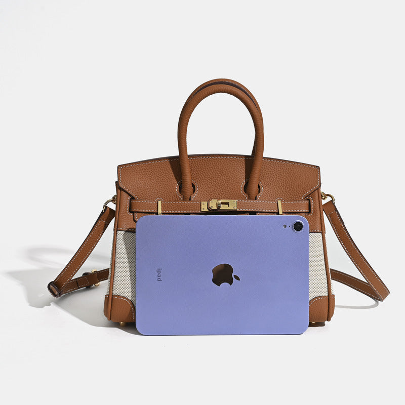 Jane Riviera 25 – Bolsa em Couro Genuíno Togo e Lona Platina