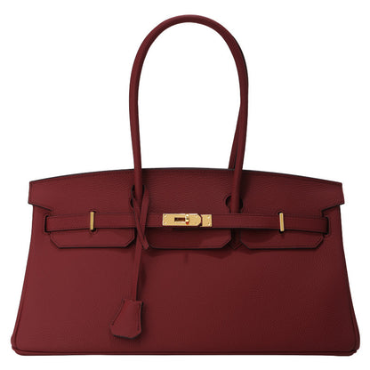 Jane Baguette – Bolsa 40 cm em Couro Genuíno Tipo Pebbled