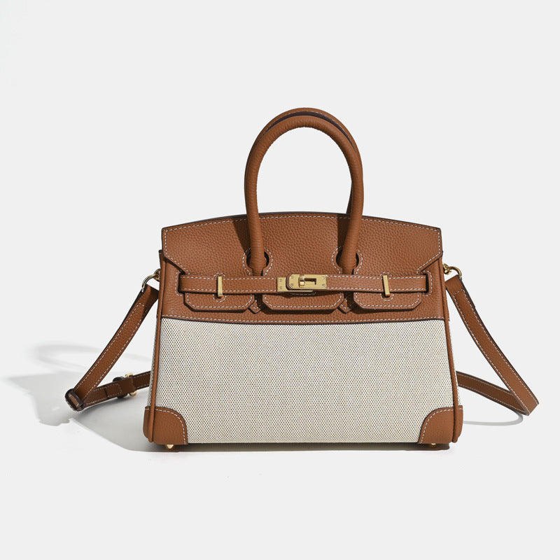 Jane Riviera 25 – Bolsa em Couro Genuíno Togo e Lona Platina