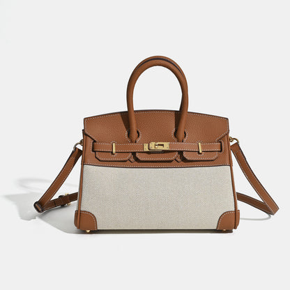 Jane Riviera 25 – Bolsa em Couro Genuíno Togo e Lona Platina