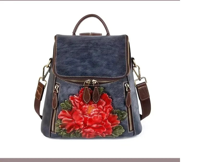 Matilde Vintage Floral Backpack - In Premium Genuine Leather