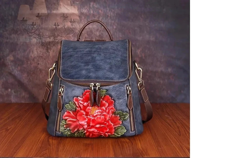 Matilde Vintage Floral Backpack - In Premium Genuine Leather