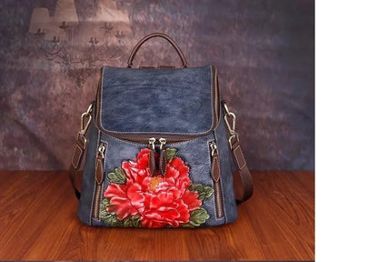 Matilde Vintage Floral Backpack - In Premium Genuine Leather