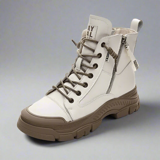 GKTINOO Botas Femininas Couro Genuíno Solado Grosso Estilo