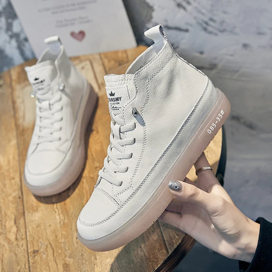 Tênis Feminina Genuíno em Couro Lace Up