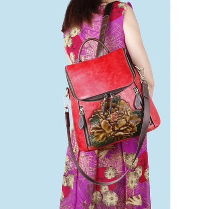 Matilde Vintage Floral Backpack - In Premium Genuine Leather