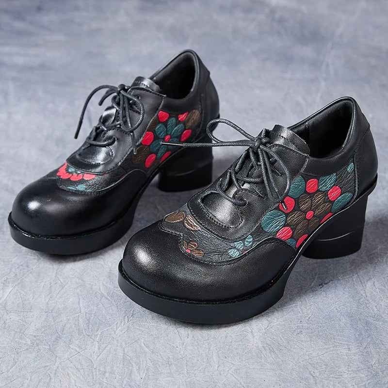 GKTINOO Sapatos Femininos Salto Alto Couro Floral LaceUp