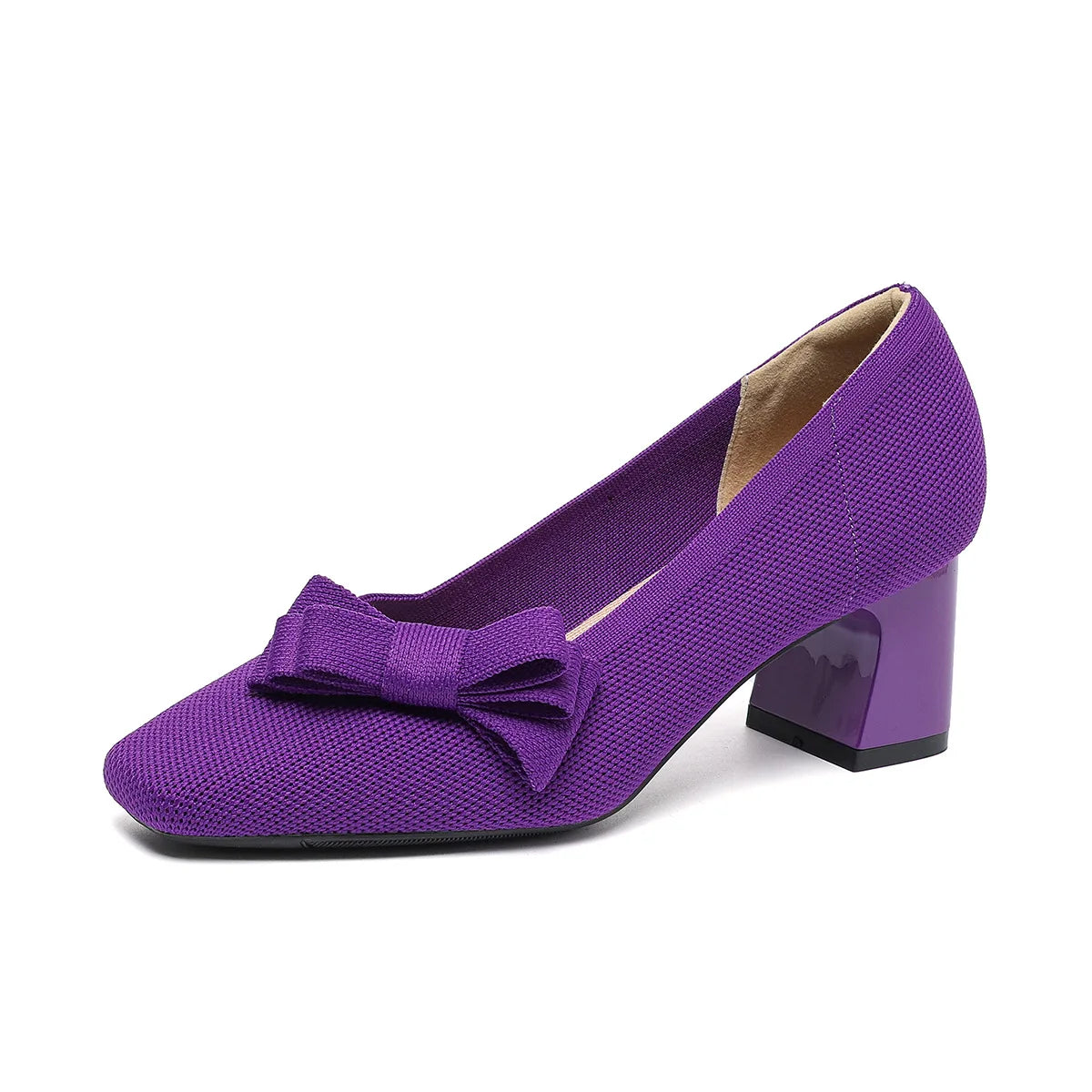 Amélia Violet - Medium Heel Shoe with Elegant Bow