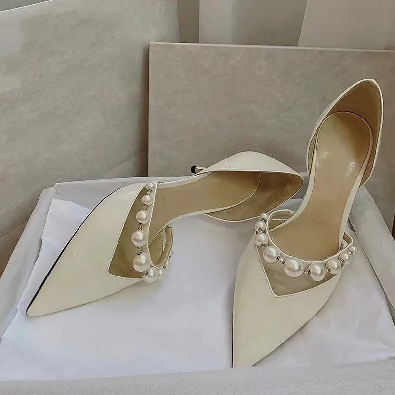 Victoria Pearl - Sapatos de Salto Elegantes com Pérolas e Cristais