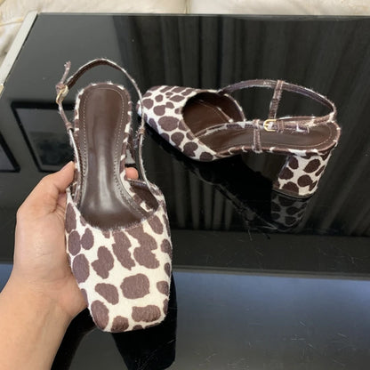 Savannah Luxe - Sandálias Slingback Leopardo de Salto Bloco