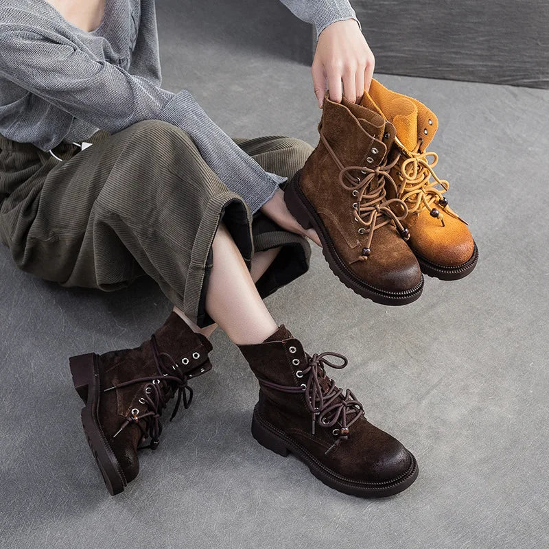 Botas de Couro Femininas Cano Médio Salto Quadrado