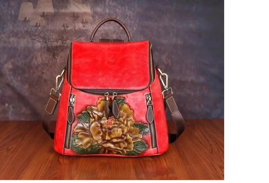 Matilde Vintage Floral Backpack - In Premium Genuine Leather