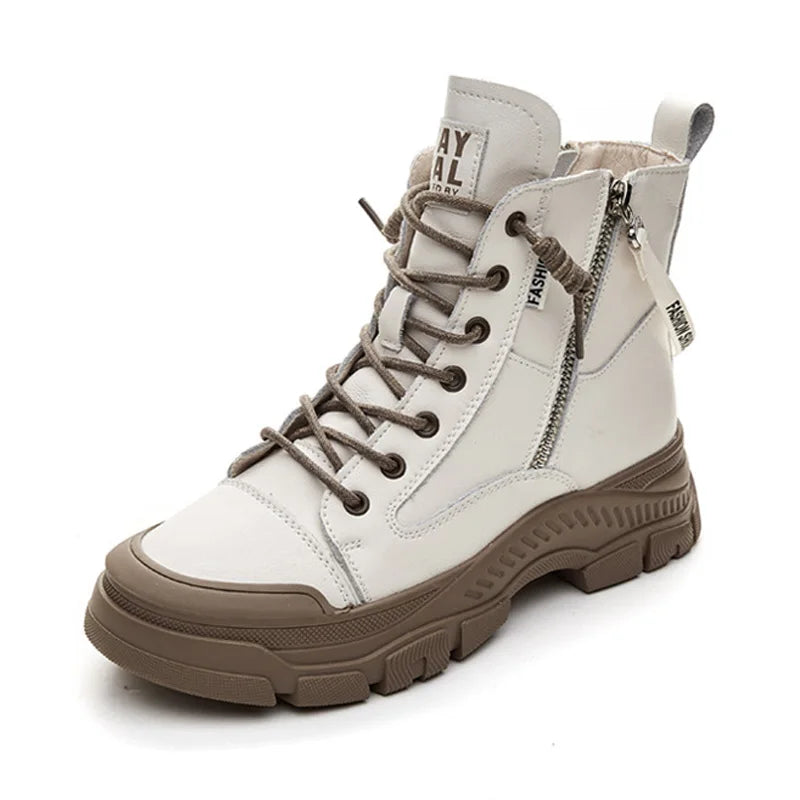 GKTINOO Botas Femininas Couro Genuíno Solado Grosso Estilo
