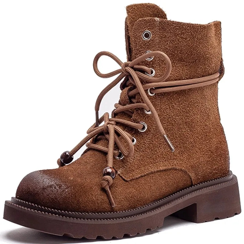 Botas de Couro Femininas Cano Médio Salto Quadrado