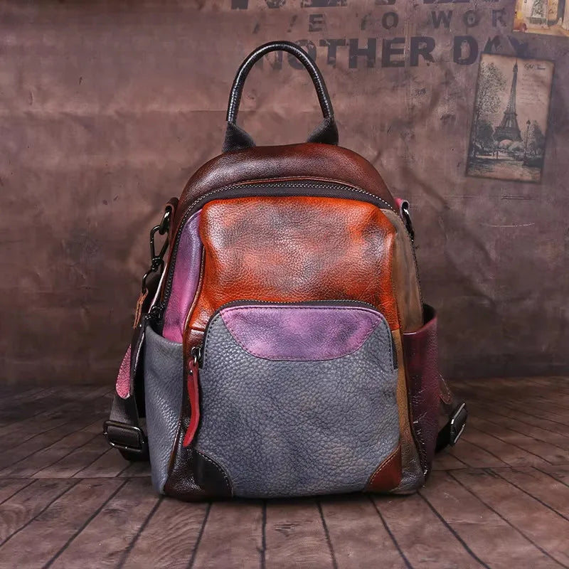 Diana Vintage Patchwork Backpack – In Premium Genuine Leather