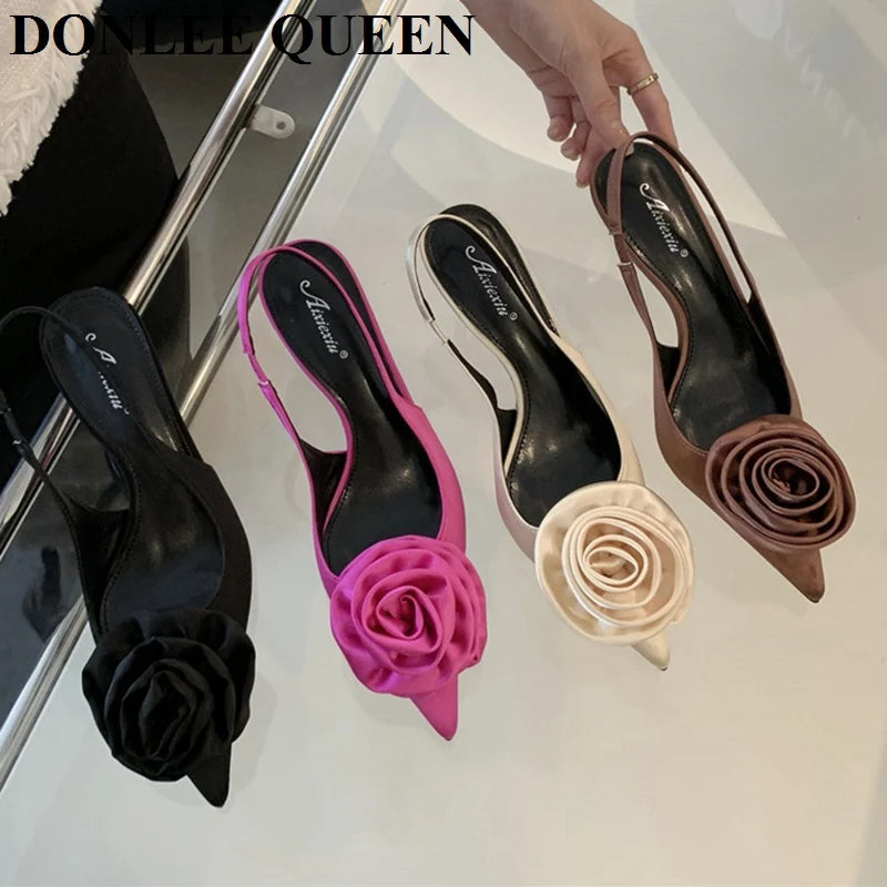 Sapatos Elegantes Flor de Cetim – Salto Fino