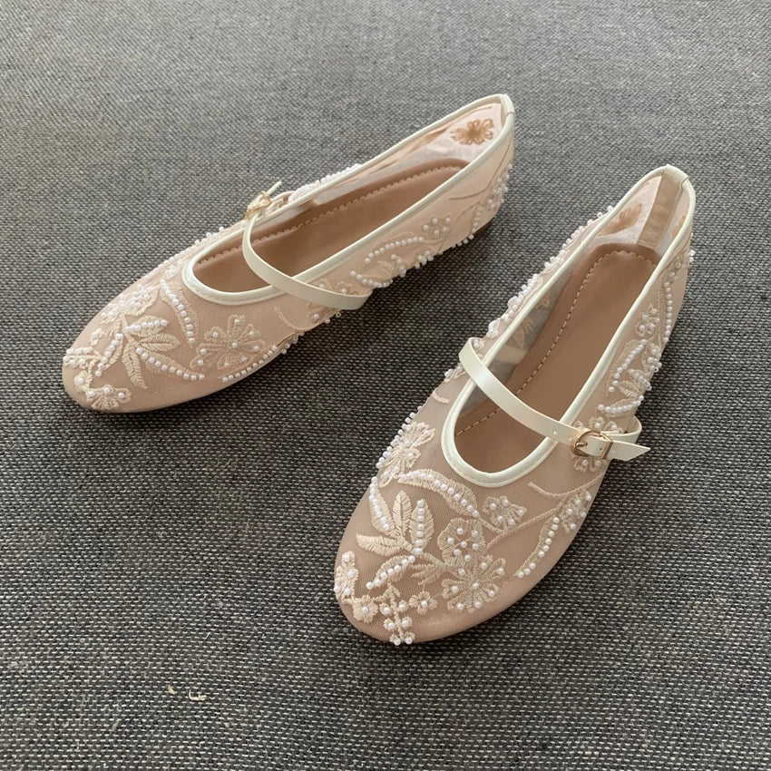 Rosalie Pearl - Sabrinas Mary Jane Bordadas com Pérolas