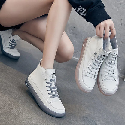 Baskets montantes en cuir véritable pour femmes