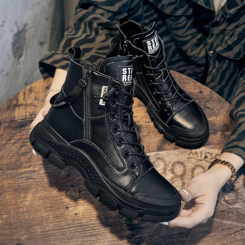 GKTINOO Botas Femininas Couro Genuíno Solado Grosso Estilo
