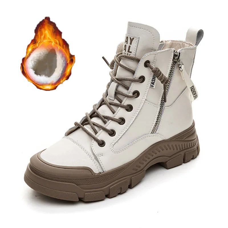 GKTINOO Botas Femininas Couro Genuíno Solado Grosso Estilo