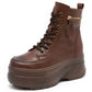 Botas Femininas Plataforma Cano Curto Couro Genuíno