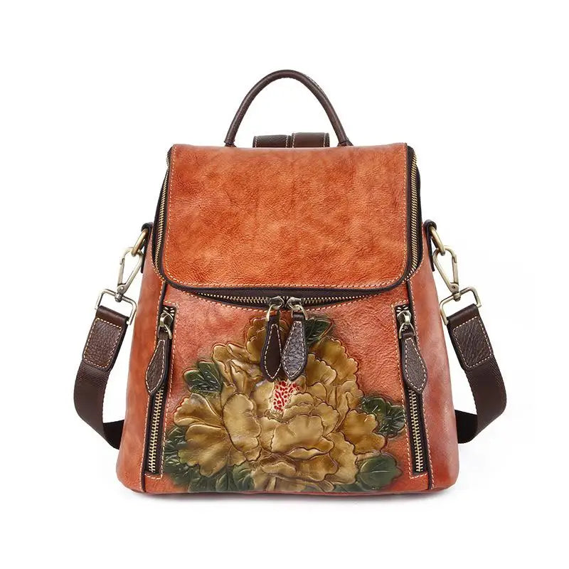 Matilde Vintage Floral Backpack - In Premium Genuine Leather