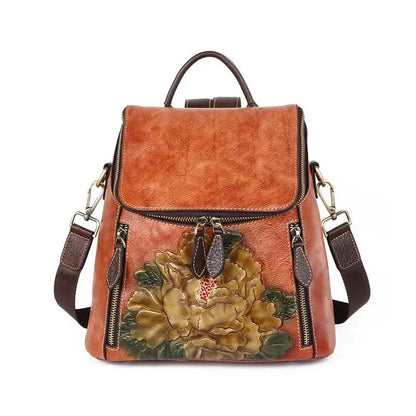 Matilde Vintage Floral Backpack - In Premium Genuine Leather