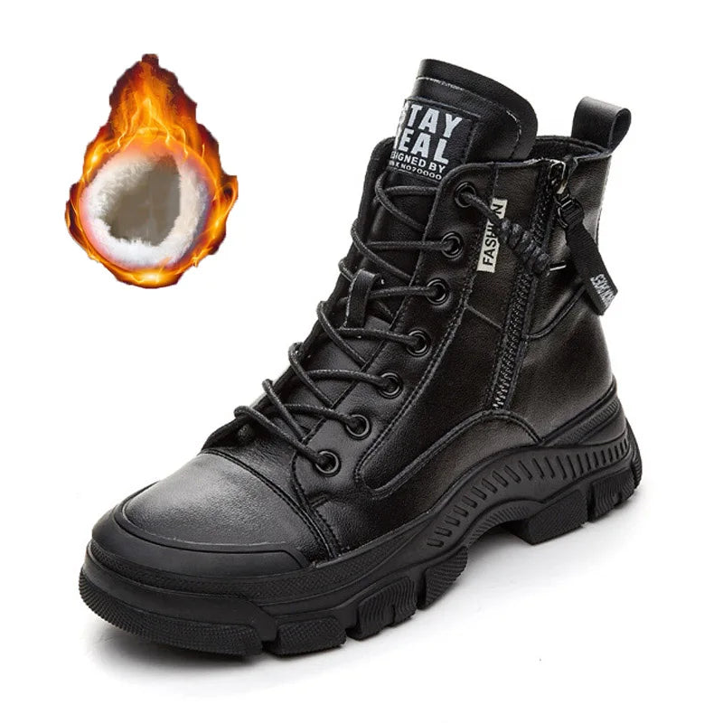 GKTINOO Botas Femininas Couro Genuíno Solado Grosso Estilo