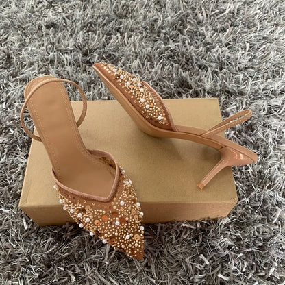 Aurora Crystal - Sapatos Slingback de Cerimónia com Pérolas e Brilhantes