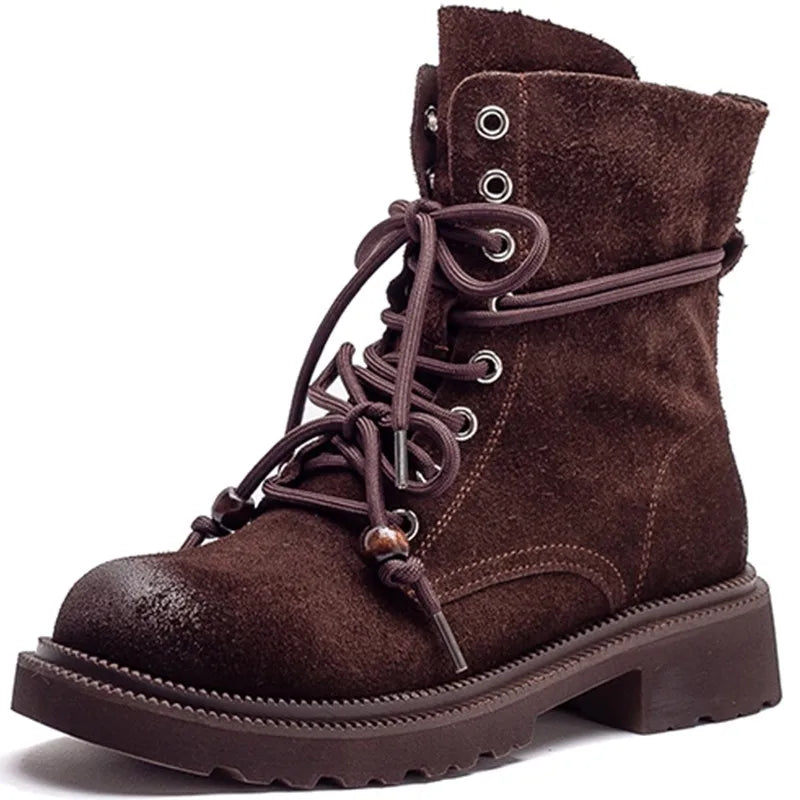 Botas de Couro Femininas Cano Médio Salto Quadrado