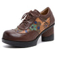 GKTINOO Sapatos Femininos Salto Alto Couro Floral LaceUp