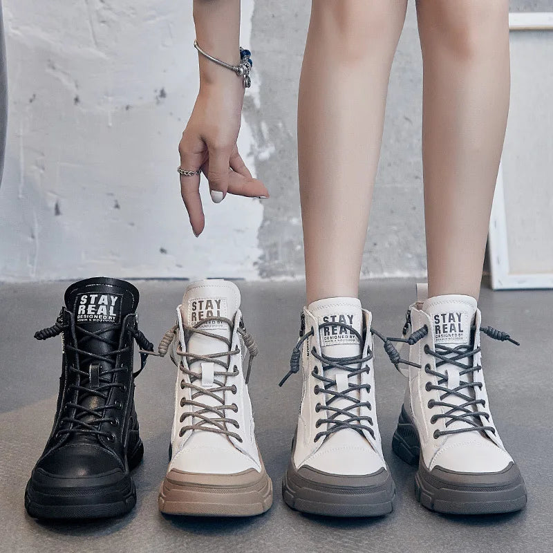 GKTINOO Botas Femininas Couro Genuíno Solado Grosso Estilo