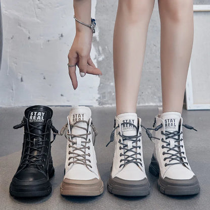 GKTINOO Botas Femininas Couro Genuíno Solado Grosso Estilo
