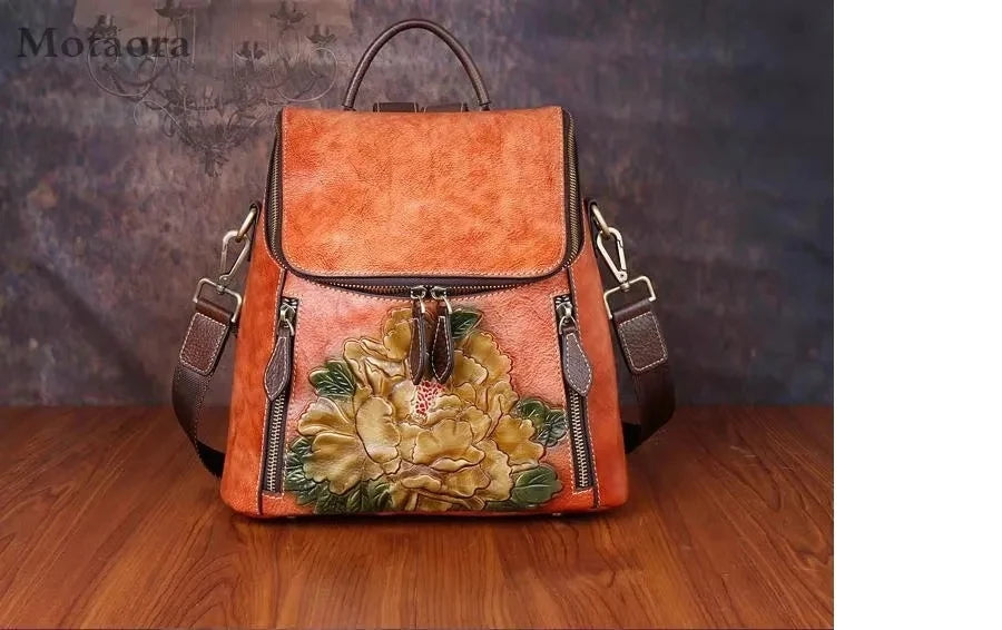 Matilde Vintage Floral Backpack - In Premium Genuine Leather