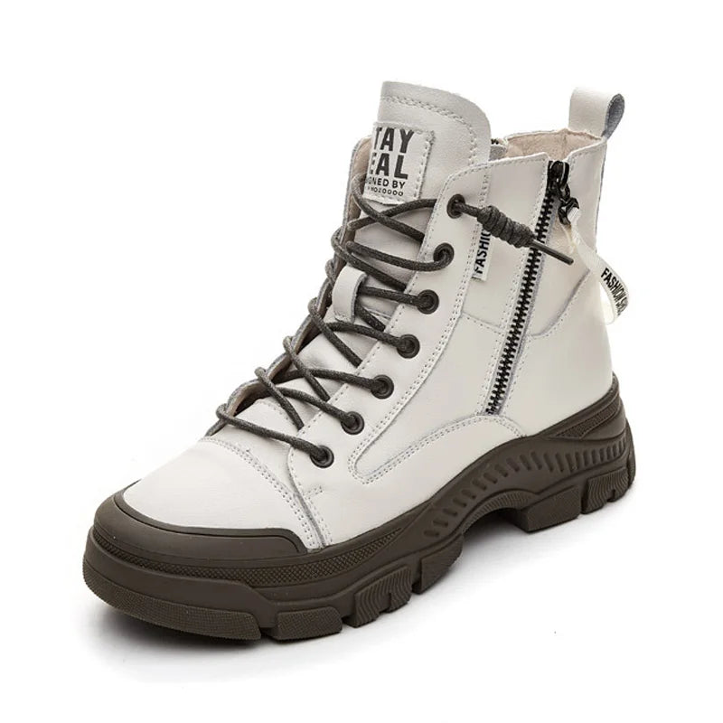 GKTINOO Botas Femininas Couro Genuíno Solado Grosso Estilo