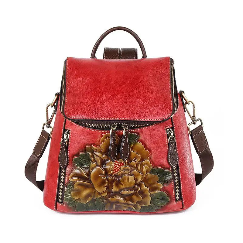 Matilde Vintage Floral Backpack - In Premium Genuine Leather