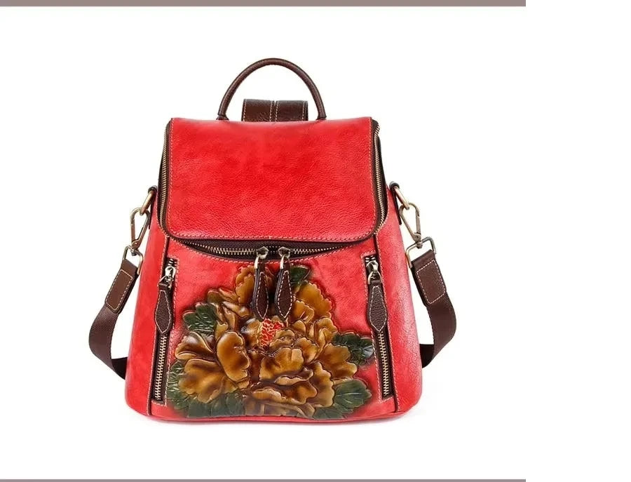 Matilde Vintage Floral Backpack - In Premium Genuine Leather