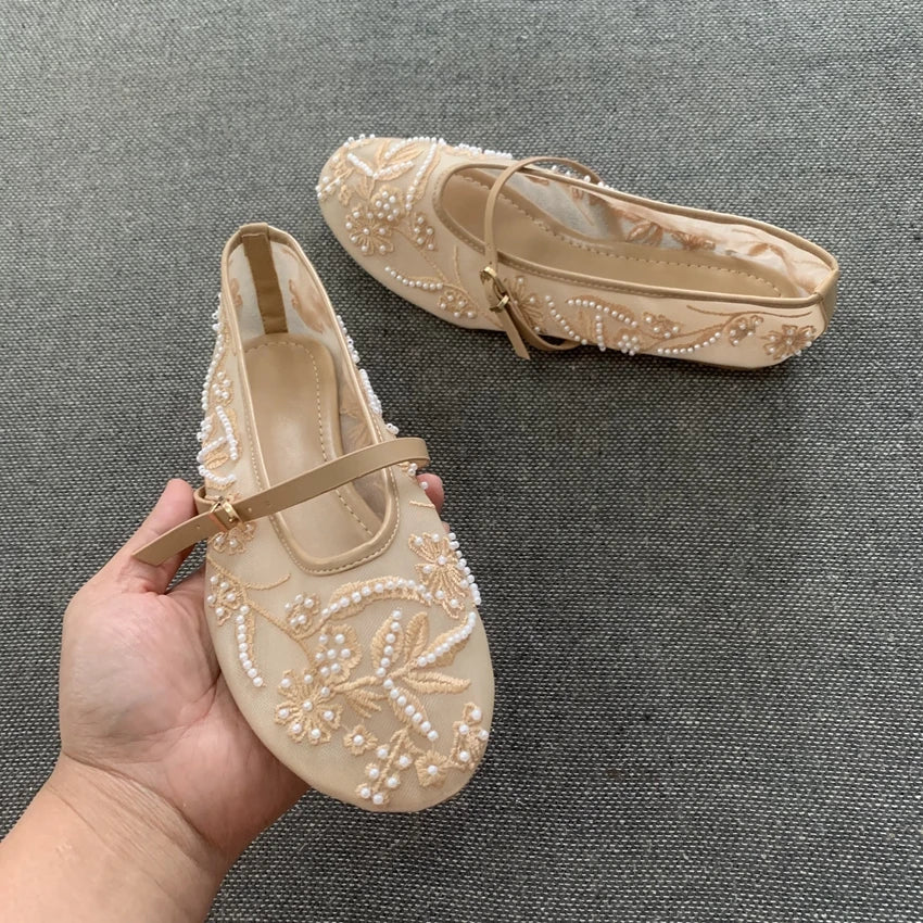 Rosalie Pearl - Sabrinas Mary Jane Bordadas com Pérolas