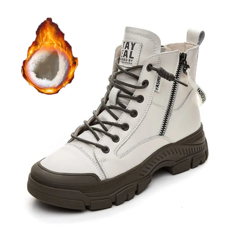 GKTINOO Botas Femininas Couro Genuíno Solado Grosso Estilo