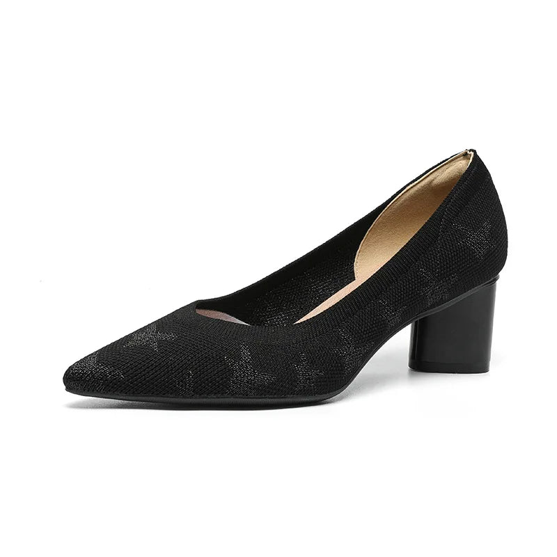 Camelia Beige - Two-Tone Mid-Heel Shoe with Contrast Toe