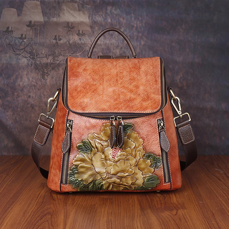 Matilde Vintage Floral Backpack - In Premium Genuine Leather