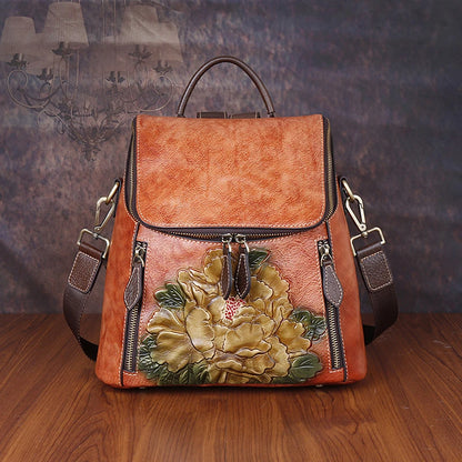 Matilde Vintage Floral Backpack - In Premium Genuine Leather