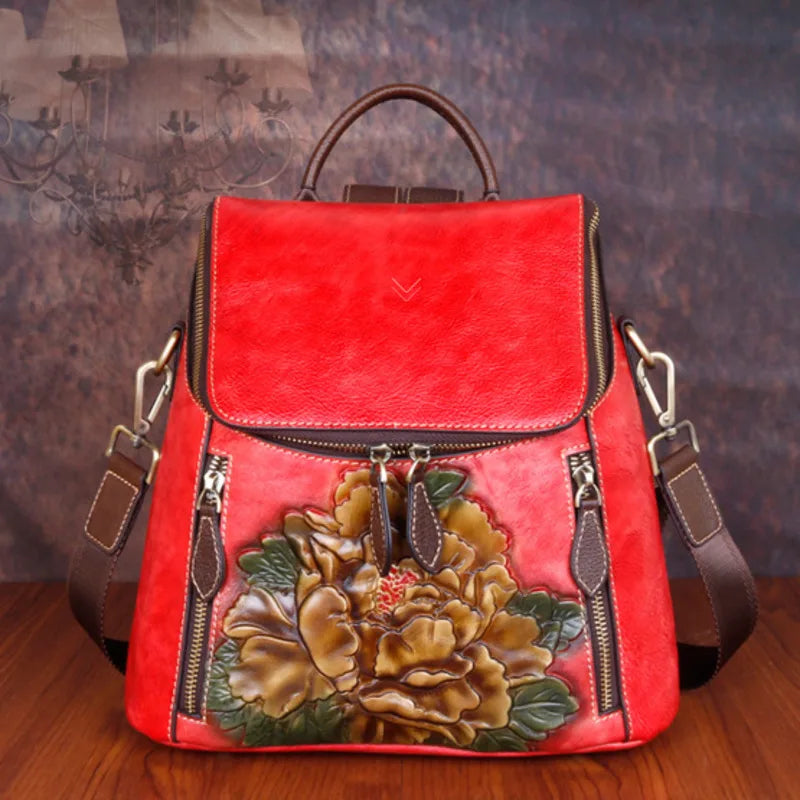 Matilde Vintage Floral Backpack - In Premium Genuine Leather