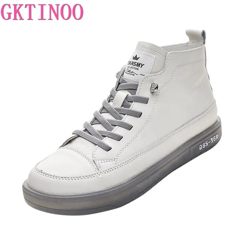 Tênis Feminina Genuíno em Couro Lace Up